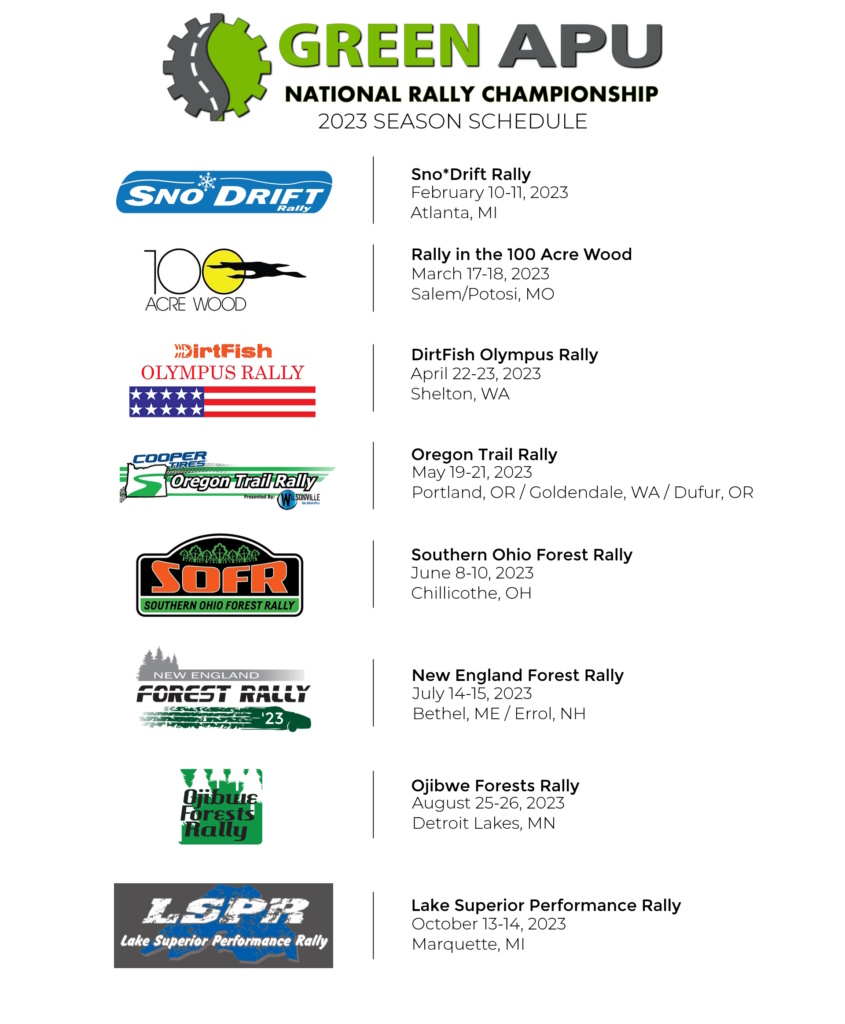Green APU National Rally Championship 2023 Season Schedule